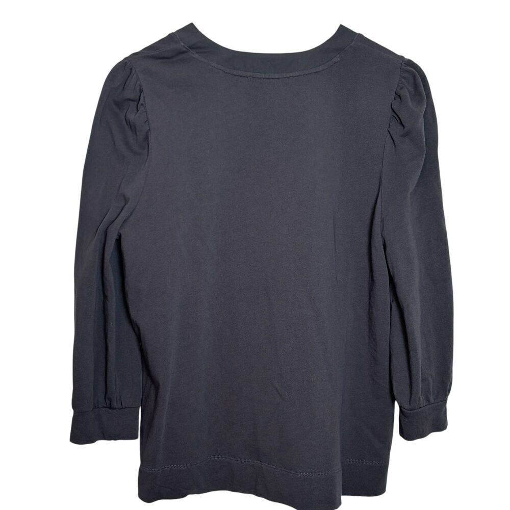 Loft Womens Puff Sleeve Henley Mixed Media Sweatshirt V Neck Cotton - Picture 3 of 6